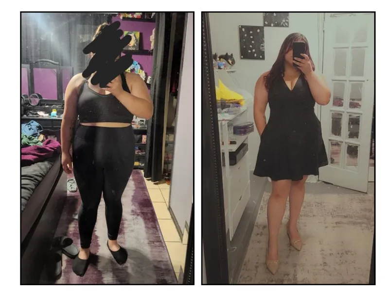 Before and after photos of Aimee, an HPHGenetics coaching client