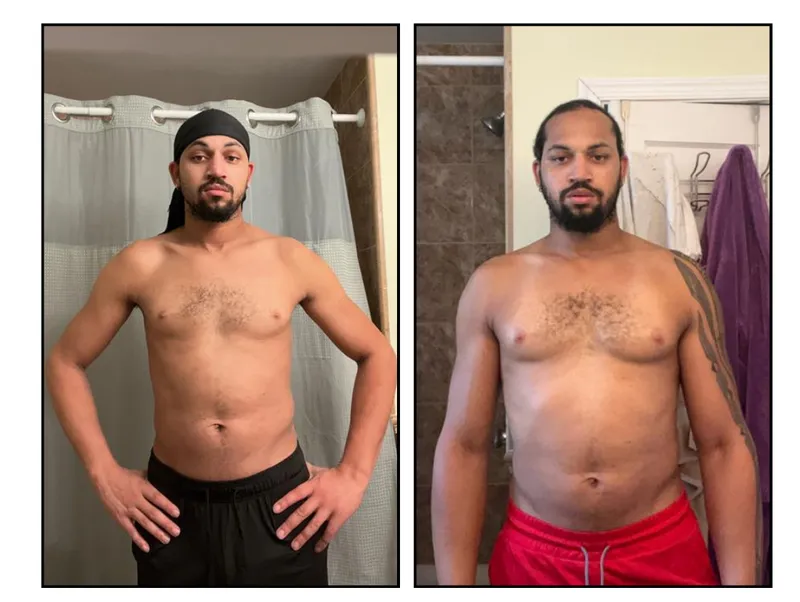 Before and after photos of Andrew, an HPHGenetics coaching client