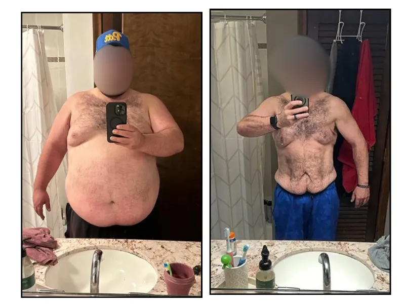 Before and after photos of Chris Simpkins, an HPHGenetics coaching client