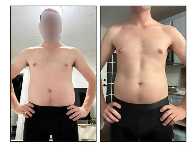 Before and after photos: An HPHGenetics client, lost 24 lbs and has visible abs in 11 weeks