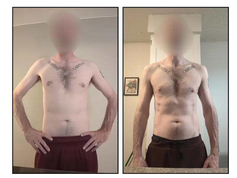 Before and after photos: An HPHGenetics client, gained 15 lbs of muscle in 6 months