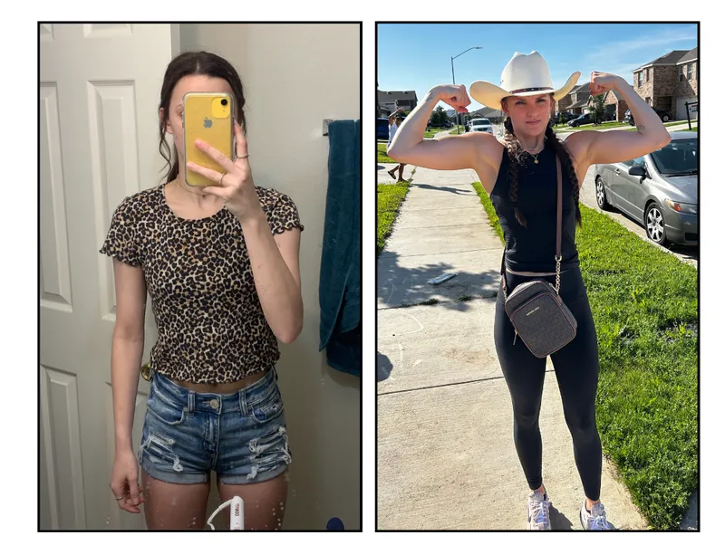 Before and after photos of Delaynee, an HPHGenetics coaching client