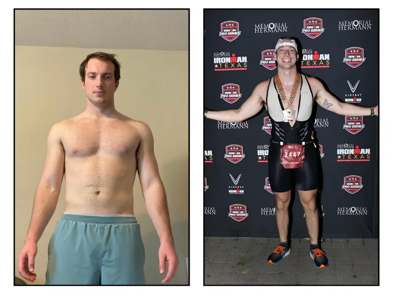 Before and after photos of Kevin Connolly, an HPHGenetics coaching client